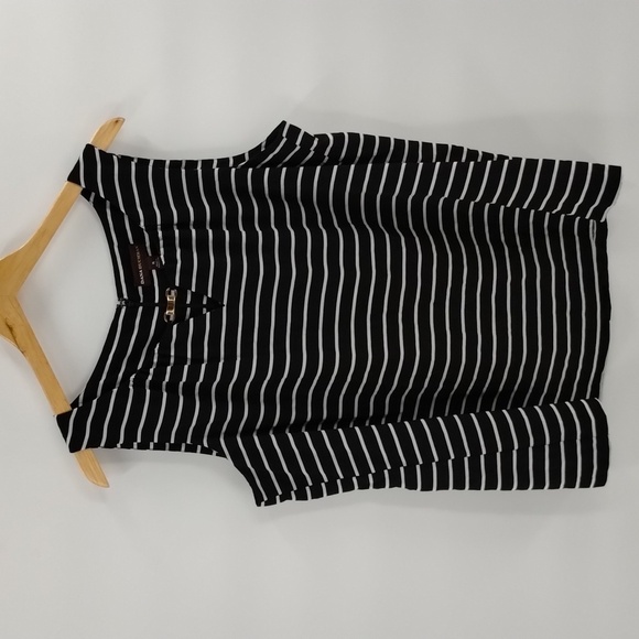 Dana Bachman black and white horizontal stripe sleeveless blouse size XL accent - Picture 1 of 7